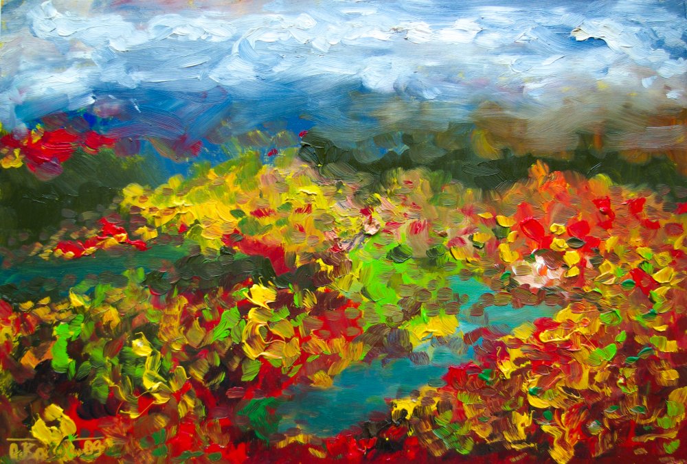 2009 — (8) Podzimní krajina s jezírkem, A,O,S, 21,8x32cm